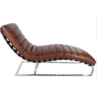 Casa Padrino Luxus Echtleder Vintage Oviedo Liege / Sessel Braun - Leder Sessel Art Deco Lounge Relax Sessel