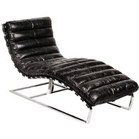 Casa Padrino Luxus Echtleder Vintage Oviedo Liege / Sessel Schwarz - Leder Sessel Art Deco Lounge Relax Sessel