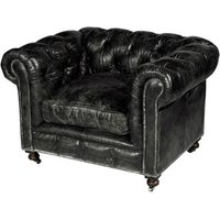 Casa Padrino Chesterfield Luxus Echt Leder Sessel Vintage Leder Kensington Schwarz - Club Sessel