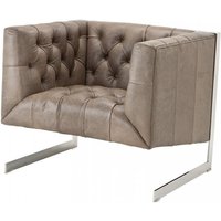 Casa Padrino Chesterfield Luxus Echt Leder Sessel Manhattan Vintage Leder Grey - Club Sessel