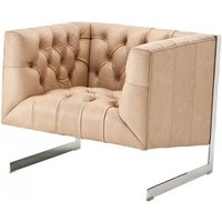 Casa Padrino Chesterfield Luxus Echt Leder Sessel Manhattan Vintage Leder Naturale - Club Sessel