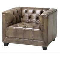 Casa Padrino Chesterfield Luxus Echt Leder Sessel Kubus Vintage Leder Olive - Club Sessel