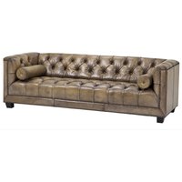 Casa Padrino Luxus Echt Leder Sofa Kubus Vintage Leder Olive - 3 Sitzer - Luxus Hotel Möbel
