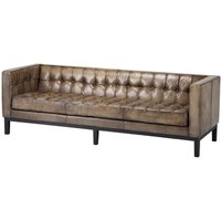 Casa Padrino Luxus Echt Leder Sofa Glasgow Vintage Leder Olive - 3 Sitzer - Luxus Hotel Möbel