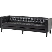 Casa Padrino Luxus Echt Leder Sofa Glasgow Vintage Leder Schwarz - 3 Sitzer - Luxus Hotel Möbel