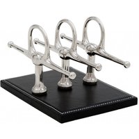 Casa Padrino Luxus Briefständer Echtleder Schwarz / Nickel 4 x 8 cm x H12cm - Leder Ständer Briefe Visitenkarten - Büro Accessoire
