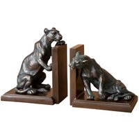 Casa Padrino Luxus Bücherstützen Set Löwen Bronze / Messing - Bücherstütze - Book End Lions Buchstütze