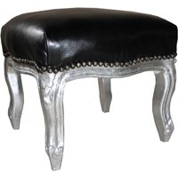 Casa Padrino Barock FuØhocker Schwarz Lederoptik / Silber