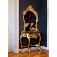 Casa Padrino Barock Spiegelkonsole Gold mit Marmorplatte - Konsole mit Spiegel