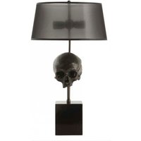 Casa Padrino Luxus Tischleuchte Totenkopf Schwarz / Antik Messing Ø 35 x H. 77 cm - Schreibtschleuchte mit rundem Lampenschirmen - Luxus Leuchten - Luxus Möbel - Luxus Interior