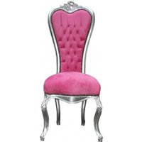 Casa Padrino Barock Thron Stuhl Queen Anne Pink /Silber - Hochlehnstuhl