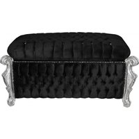 Casa Padrino Barock Sitzbank (Truhe) Schwarz/Silber mit Bling Bling Glitzersteine -Antik Truhe