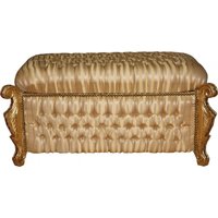 Casa Padrino Barock Sitzbank (Truhe) Gold /Beige Streifen/Gold -Antik Truhe