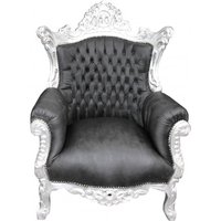 Casa Padrino Barock Sessel "Al Capone" Schwarz Lederoptik/ Silber - Antik Stil