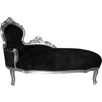 Casa Padrino Barock Chaiselongue King Schwarz / Silber- Antik Möbel Liege Recamiere