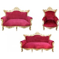 Casa Padrino Barock Wohnzimmer Set Master Bordoaux Rot/ Gold - 3er Sofa+2er Sofa + 1 Sessel - Möbel Interior