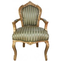 Casa Padrino Barock Esszimmer Stuhl Grün / Creme Streifen / Gold mit Armlehnen - Antik Möbel