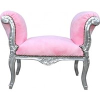 Casa Padrino Barock Schemel Hocker Rosa / Silber - Sitzbank