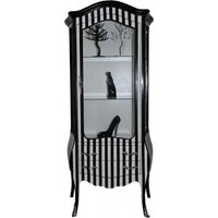 Casa Padrino Barock Vitrine in Schwarz/WeiØ Streifen - Vitrinenschrank - Wohnzimmerschrank