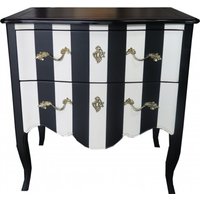 Casa Padrino Barock Kommode Schwarz / WeiØ Streifen / Holzfarben mit Gold Applikationen 80 cm - Schrank mit 2 Schubladen