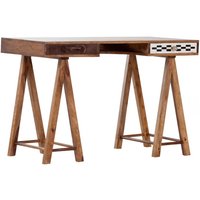 Casa Padrino Schreibtisch Sekretär Mangoholz verziert mit Fell und Mosaik 120 cm - Vintage Design