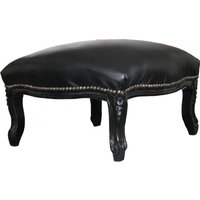 Casa Padrino Barock XXL FuØhocker schwarz / schwarz Lederoptik - Hocker - Antik Sti