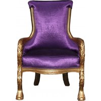 Casa Padrino Barock Lounge Sessel Lila / Gold Mod2 Möbel Antik Stil - Wohnzimmer Club Möbel Sessel Thron Eagle Feather