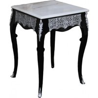Casa Padrino Barock Beistelltisch mit Marmorplatte Höhe 80 cm, Breite 55 cm, Schwarz / Weiss / Silber - Antik Stil