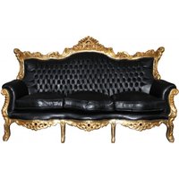 Casa Padrino Barock 3er Sofa Master Schwarz / Gold Lederoptik Mod2 - Limited Edition - Wohnzimmer Couch Möbel Lounge