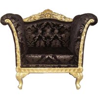 Casa Padrino Barock Lounge Sessel Schwarz Muster / Gold Möbel Antik Stil - Wohnzimmer Club Möbel Sessel