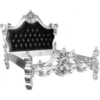 Barock Bett Barocco Schwarz / Silber mit Bling Bling Glitzersteinen 180 x 200 cm aus der Luxus Kollektion von Casa Padrino