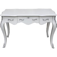 Casa Padrino Luxus Barock Konsolentisch Weiss/Silber 120 x 80 x 58 cm - Damen Schreibtisch - Sekretär Luxus Möbel