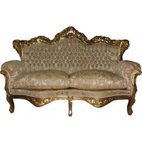 Casa Padrino Barock 2-er Sofa Master Creme Barock Muster/ Gold mit Bling Bling Glitzersteinen Mod3 - Wohnzimmer Couch Möbel Lounge