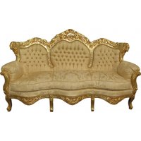 Casa Padrino Barock Sofa King Creme Barock Muster / Gold Mod2 - Möbel Lounge Couch