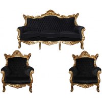 Casa Padrino Barock Wohnzimmer Set Master Schwarz / Gold Mod2 - 3-er Sofa + 2 Sessel