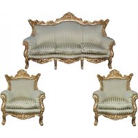 Casa Padrino Barock Wohnzimmer Set Master Jadegrün /Beige / Gold Mod2 - 3-er Sofa + 2 Sessel