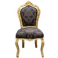 Casa Padrino Barock Esszimmer Stuhl Schwarz Muster / Gold - Antik Möbel
