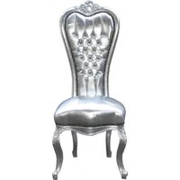 Casa Padrino Barock Thron Stuhl Queen Anne Silber/Silber - Hochlehnstuhl