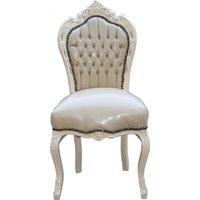 Casa Padrino Barock Esszimmer Stuhl Creme/Creme Lederoptik - Möbel Antik Stil