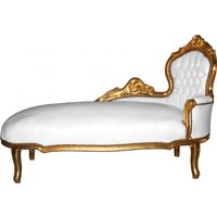 Casa Padrino Barock Chaiselongue WeiØ/Gold Lederoptik
