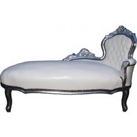 Casa Padrino Barock Chaiselongue WeiØ/Silber Lederoptik