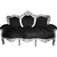 Casa Padrino Barock 3-er Sofa "King" Schwarz/Silber mit Bling Bling Glitzersteinen Möbel
