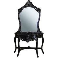 Casa Padrino Barock Spiegelkonsole Schwarz mit Marmorplatte - Konsole mit Spiegel