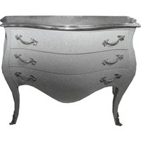 Casa Padrino Barock Kommode WeiØ / Glitzerlook 120cm mit silberner Oberplatte