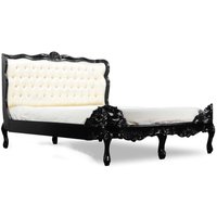 Barock Bett Barocco Splendid Schwarz Hochglanz / Creme Satinstoff 180 x 200 cm aus der Luxus Kollektion von Casa Padrino