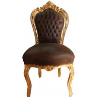 Casa Padrino Barock Esszimmer Stuhl Braun Lederoptik / Gold - Möbel