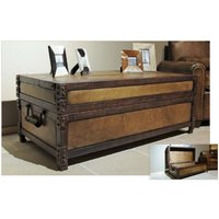 Casa Padrino Antik Stil Echtleder Truhe Braun L120 x B60 x H47 cm - Echt Leder Vintage Look