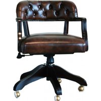 Casa Padrino Luxus Echtleder Büro Stuhl Braun Drehstuhl Schreibtisch Stuhl - Chefsessel