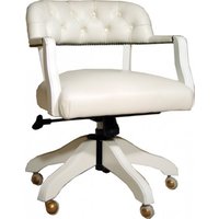 Casa Padrino Luxus Echtleder Büro Stuhl WeiØ Drehstuhl Schreibtisch Stuhl - Chefsessel