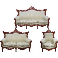 Casa Padrino Barock Wohnzimmer Set Jadegrün/Braun - 3-er Sofa + 2-er Sofa + 1 Sessel - Barock Möbel